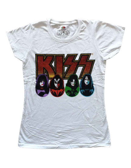KISS - Logo, Faces, Icons (White) (dámské tričko) obrázok 1